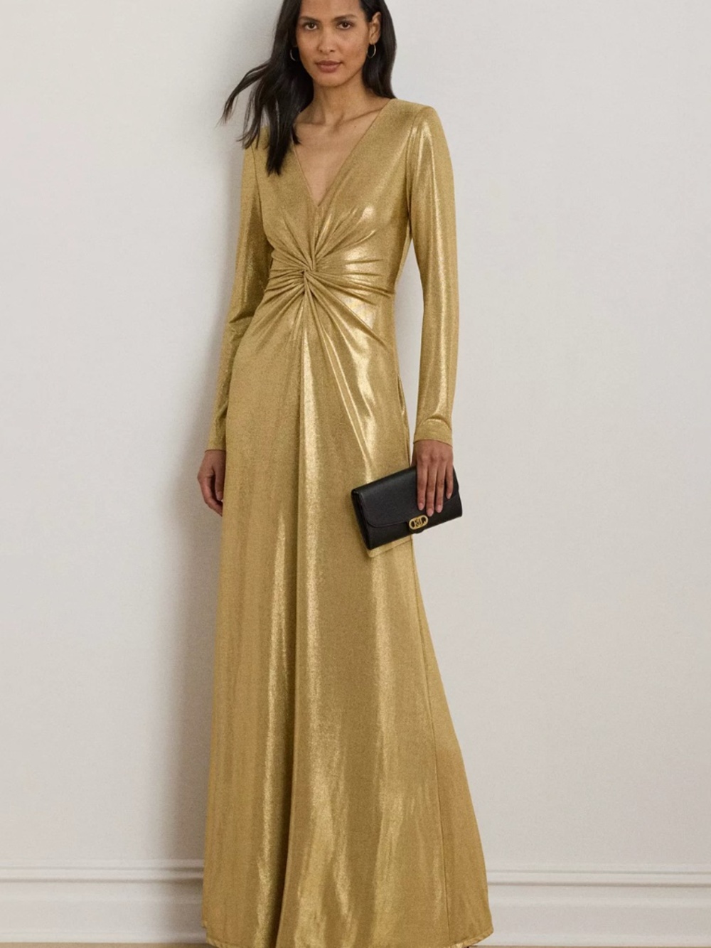 Ralph Lauren Metallic Jersey Twist Front Gown